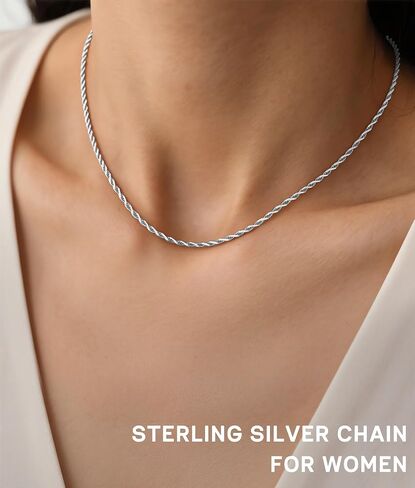 925 Sterling Silver Chain Necklace for Women, 2mm Rope Chains 14K Gold Plated Chain for Women Shiny Women's Chains Necklace 16 18 20 22 24 26 Inch in Kuwait