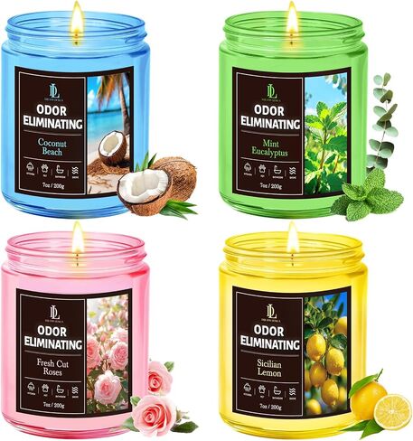 Coconut Beach Odor Eliminating Highly Fragranced Candle, Eliminates 95% of Living Room, Bedroom, Bathroom and Other Smells Quickly, Air Freshing Scented Candles, Soy Candle Gifts for Women Men, 7oz in Saudi Arabia
