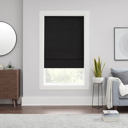Eclipse Kylie 100% Blackout Window Roman Shade, 23 in Wide x 64 in Long, Cordless, Thermal and Noise Reducing Interior Shade Window Treatment for Home Privacy & Energy-Efficiency, Black in Kuwait