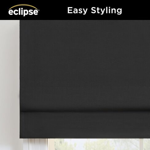 Eclipse Kylie 100% Blackout Window Roman Shade, 23 in Wide x 64 in Long, Cordless, Thermal and Noise Reducing Interior Shade Window Treatment for Home Privacy & Energy-Efficiency, Black in Kuwait