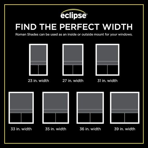 Eclipse Kylie 100% Blackout Window Roman Shade, 23 in Wide x 64 in Long, Cordless, Thermal and Noise Reducing Interior Shade Window Treatment for Home Privacy & Energy-Efficiency, Black in Kuwait
