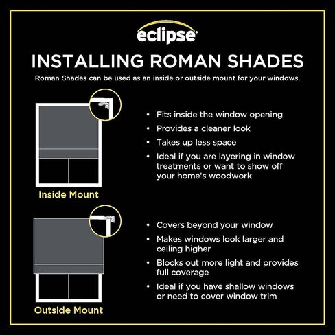 Eclipse Kylie 100% Blackout Window Roman Shade, 23 in Wide x 64 in Long, Cordless, Thermal and Noise Reducing Interior Shade Window Treatment for Home Privacy & Energy-Efficiency, Black in Kuwait