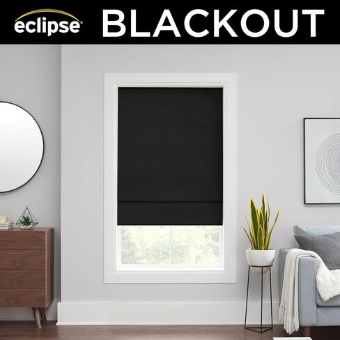 Eclipse Kylie 100% Blackout Window Roman Shade, 23 in Wide x 64 in Long, Cordless, Thermal and Noise Reducing Interior Shade Window Treatment for Home Privacy & Energy-Efficiency, Black in Kuwait