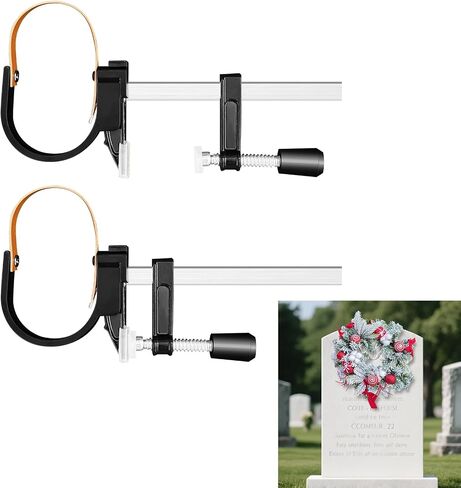 Headstone Wreath Hanger, 2-Pack Adjustable Cemetery Wreath Holder for 3'' to 8'' Tombstones & Grave Markers,Black,Gravestone Decoration for Christmas, Memorial Day, Never Blown Away! in Kuwait