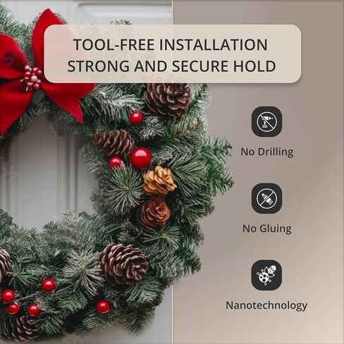 Black No Drilling Required - Universal Wreath Holder for Decorations | Invisible Hook with High-Tech Technology for Door Wreaths & Seasonal Decorations - Hanging Hook for Easy Installation in Saudi Arabia