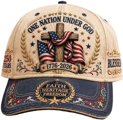 US 250th Anniversary Faith Art Print Hat Patriotic American Flag Cap 250 Years One Nation Under God Hat in Kuwait