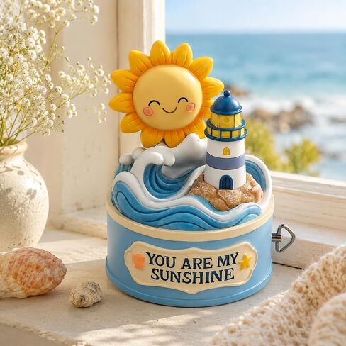 Bowu You are My Sunshine Music Box Figurine, Hand-Painted Lighthouse Ocean Collectible, Plays You are My Sunshine, Gift for Mom Dad Parents from Daughter Son, Mother’s Day Father’s Day Birthday Gift in Saudi Arabia