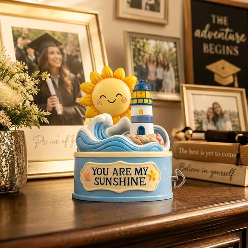 Bowu You are My Sunshine Music Box Figurine, Hand-Painted Lighthouse Ocean Collectible, Plays You are My Sunshine, Gift for Mom Dad Parents from Daughter Son, Mother’s Day Father’s Day Birthday Gift in Saudi Arabia