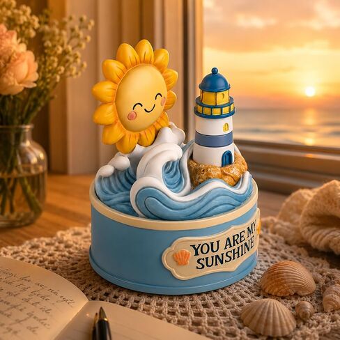 Bowu You are My Sunshine Music Box Figurine, Hand-Painted Lighthouse Ocean Collectible, Plays You are My Sunshine, Gift for Mom Dad Parents from Daughter Son, Mother’s Day Father’s Day Birthday Gift in Saudi Arabia