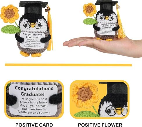 Graduation Gifts 2026, Positive Crochet Animals with Sunflower for College Highschool Graduation Gifts,Funny Handmade Crochet Gifts for Him Her in Saudi Arabia