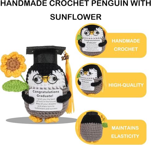 Graduation Gifts 2026, Positive Crochet Animals with Sunflower for College Highschool Graduation Gifts,Funny Handmade Crochet Gifts for Him Her in Saudi Arabia