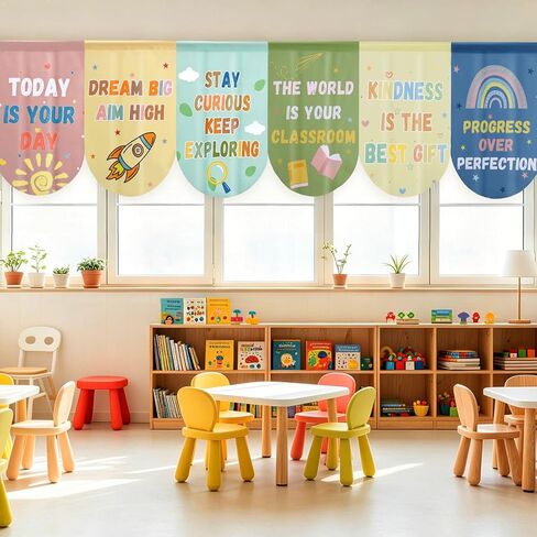 6Pcs School Classroom Curtains, Back to School Window Curtains for Kindergarten Daycare Primary Playroom Bedroom Decor, 36'' x 24'' (Multi Color) in Saudi Arabia