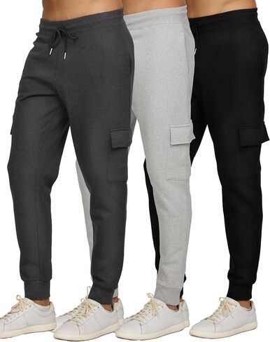 PURE CHAMP 3 Pack Sweatpants for Men Fleece Cargo Pants Active Athletic Mens Sweatpants Workout Jogger Zipper Pockets S-3xl in Saudi Arabia