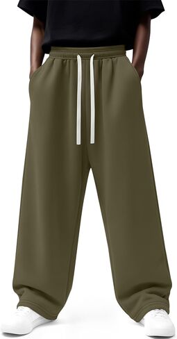 August Alley Men's Baggy Sweatpants Wide Leg Athletic Sweat Pants Elastic Drawstring Waist Open Bottom Joggers with Pockets in Kuwait