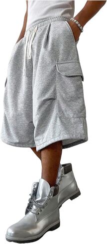 RoseSeek Men's Graphic Capri Pants Drawstring Waisted 3/4 Shorts Baggy Wide Leg Cropped Sweatpants with Pockets in Saudi Arabia