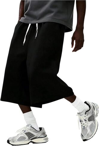 RoseSeek Men's Graphic Capri Pants Drawstring Waisted 3/4 Shorts Baggy Wide Leg Cropped Sweatpants with Pockets in Saudi Arabia