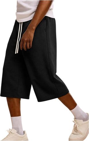 RoseSeek Men's Graphic Capri Pants Drawstring Waisted 3/4 Shorts Baggy Wide Leg Cropped Sweatpants with Pockets in Saudi Arabia