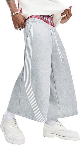 RoseSeek Men's Graphic Capri Pants Drawstring Waisted 3/4 Shorts Baggy Wide Leg Cropped Sweatpants with Pockets in Saudi Arabia