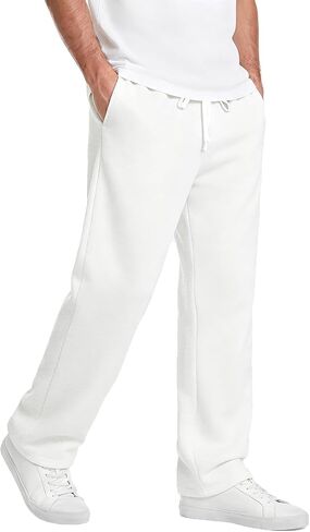 Men's Open Bottom Sweatpants Mid-Weight Cotton Lounge Pants Casual Baggy Straight Leg Sweatpants with Pockets in Kuwait