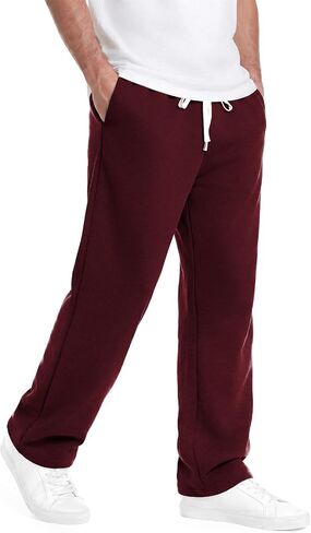 Men's Open Bottom Sweatpants Mid-Weight Cotton Lounge Pants Casual Baggy Straight Leg Sweatpants with Pockets in Saudi Arabia