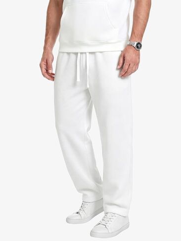 Men's Open Bottom Sweatpants Mid-Weight Cotton Lounge Pants Casual Baggy Straight Leg Sweatpants with Pockets in Kuwait