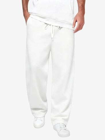 Men's Open Bottom Sweatpants Mid-Weight Cotton Lounge Pants Casual Baggy Straight Leg Sweatpants with Pockets in Kuwait