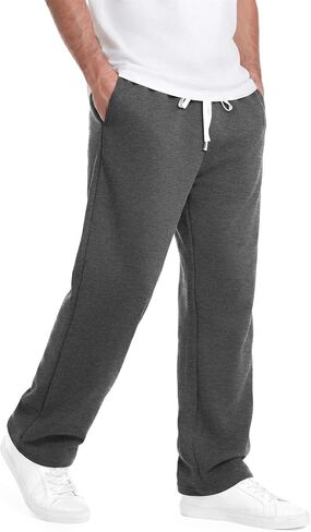 Men's Open Bottom Sweatpants Mid-Weight Cotton Lounge Pants Casual Baggy Straight Leg Sweatpants with Pockets in Kuwait