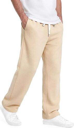 Men's Open Bottom Sweatpants Mid-Weight Cotton Lounge Pants Casual Baggy Straight Leg Sweatpants with Pockets in Kuwait