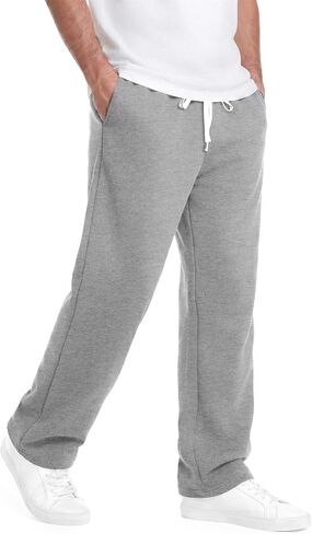 Men's Open Bottom Sweatpants Mid-Weight Cotton Lounge Pants Casual Baggy Straight Leg Sweatpants with Pockets in Kuwait