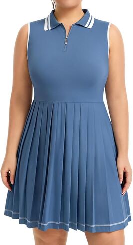 Tanst Sky Womens Plus Size Tennis Dress with Shorts Polo Golf Dresses Zip Up Pleated Workout Athletic Outfits in Saudi Arabia