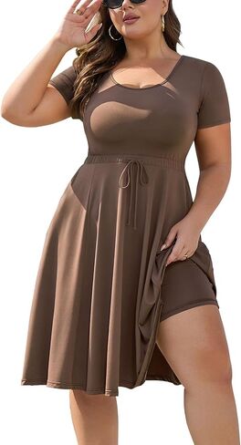 GINKANA Plus Size Tennis Dress with Separate Shorts and Pockets Short Sleeve U Neck Athletic Pickleball Outfit for Women in Kuwait