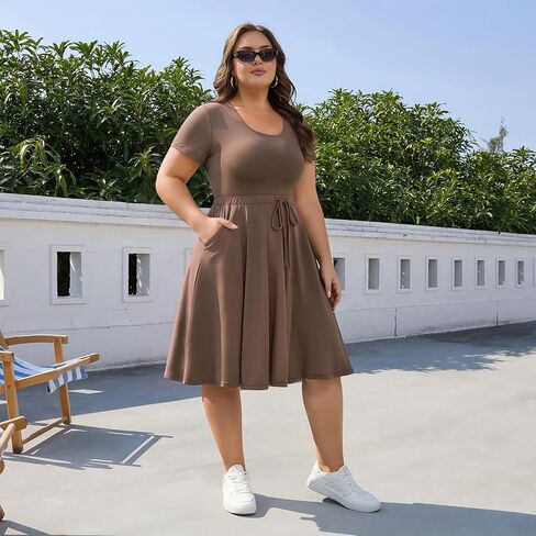GINKANA Plus Size Tennis Dress with Separate Shorts and Pockets Short Sleeve U Neck Athletic Pickleball Outfit for Women in Kuwait