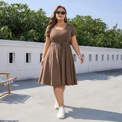 GINKANA Plus Size Tennis Dress with Separate Shorts and Pockets Short Sleeve U Neck Athletic Pickleball Outfit for Women in Kuwait