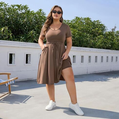 GINKANA Plus Size Tennis Dress with Separate Shorts and Pockets Short Sleeve U Neck Athletic Pickleball Outfit for Women in Kuwait