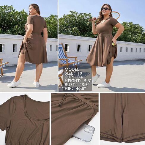 GINKANA Plus Size Tennis Dress with Separate Shorts and Pockets Short Sleeve U Neck Athletic Pickleball Outfit for Women in Kuwait