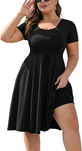 GINKANA Plus Size Tennis Dress with Separate Shorts and Pockets Short Sleeve U Neck Athletic Pickleball Outfit for Women in Kuwait