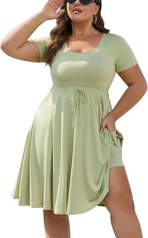 GINKANA Plus Size Tennis Dress with Separate Shorts and Pockets Short Sleeve U Neck Athletic Pickleball Outfit for Women in Kuwait