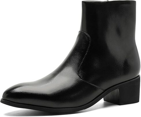 Men's Leather Pointed Toe Chunky Heel Chelsea Boots with Side Zipper Classic Fashion Comfortable Dress Ankle Boots for Formal Work Business Wedding in Saudi Arabia