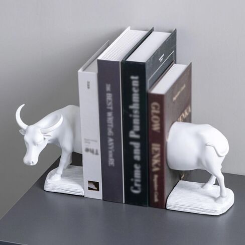 رف كتب من الراتنج للديكور المنزلي، دعامات للكتب، دفاتر كتب على شكل حيوانات لسطح المكتب (أبيض) in Kuwait