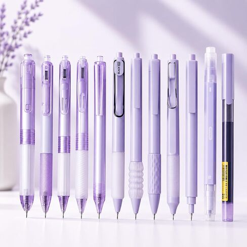 Violet Gel Pen Set Pack of 12, Cute 0.5 mm Fine Tip Retractable Black Ink Pens with 1 Pack Dual-Tip Highlighter for Writing, School Office Supplies (Violet) in Kuwait