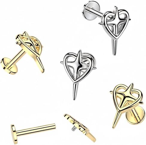 316L Internally Threaded Flat Back Labret With Heart & Cross Top in Kuwait