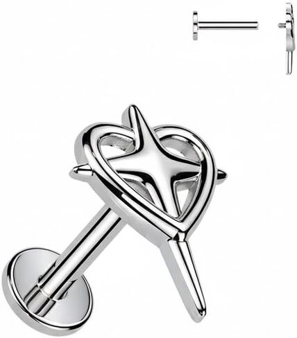 316L Internally Threaded Flat Back Labret With Heart & Cross Top in Kuwait