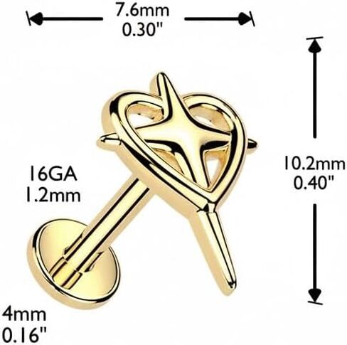 316L Internally Threaded Flat Back Labret With Heart & Cross Top in Kuwait
