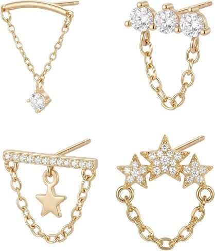 4 PCS Floating Helix Jewelry, Hidden Helix Earring Dangle with Diamond and Star Designs, Helix Piercing Jewelry for Various Occasions, Vertical Helix Earrings in Kuwait