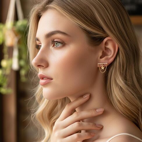 4 PCS Floating Helix Jewelry, Hidden Helix Earring Dangle with Diamond and Star Designs, Helix Piercing Jewelry for Various Occasions, Vertical Helix Earrings in Kuwait