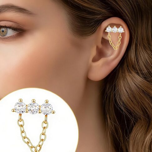 4 PCS Floating Helix Jewelry, Hidden Helix Earring Dangle with Diamond and Star Designs, Helix Piercing Jewelry for Various Occasions, Vertical Helix Earrings in Kuwait