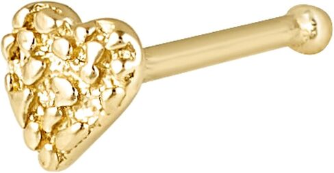 OROFELIZ Nugget Nose Stud 14K Gold Heart Shape 22 Gauge with Bone End 3mm Heart Shape in Kuwait