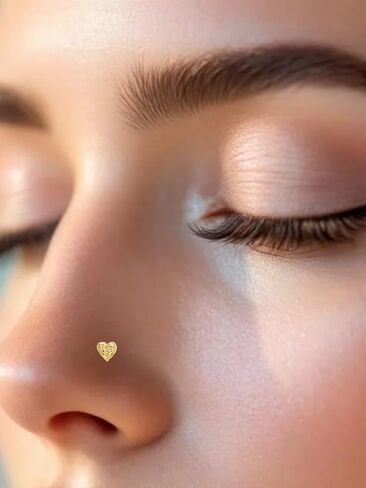 OROFELIZ Nugget Nose Stud 14K Gold Heart Shape 22 Gauge with Bone End 3mm Heart Shape in Kuwait