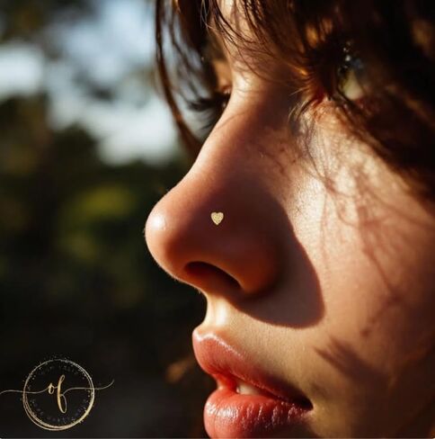 OROFELIZ Nugget Nose Stud 14K Gold Heart Shape 22 Gauge with Bone End 3mm Heart Shape in Kuwait