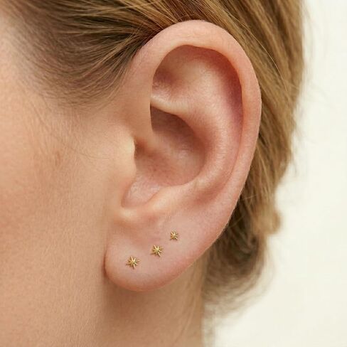 3pcs Flat Back Earrings Gold Plated Tiny Stud Earrings Threadless Nose Stud Cute Small Flatback Earring Cartilage Jewelry for Helix Tragus Conch Nose Piercing Dainty Earring Set in Saudi Arabia